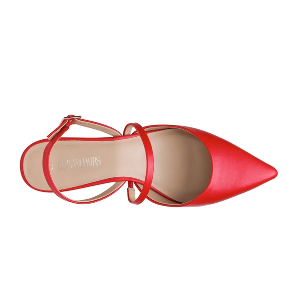 Closed Toe Chunky Slingback Pumps - RED PU - 3